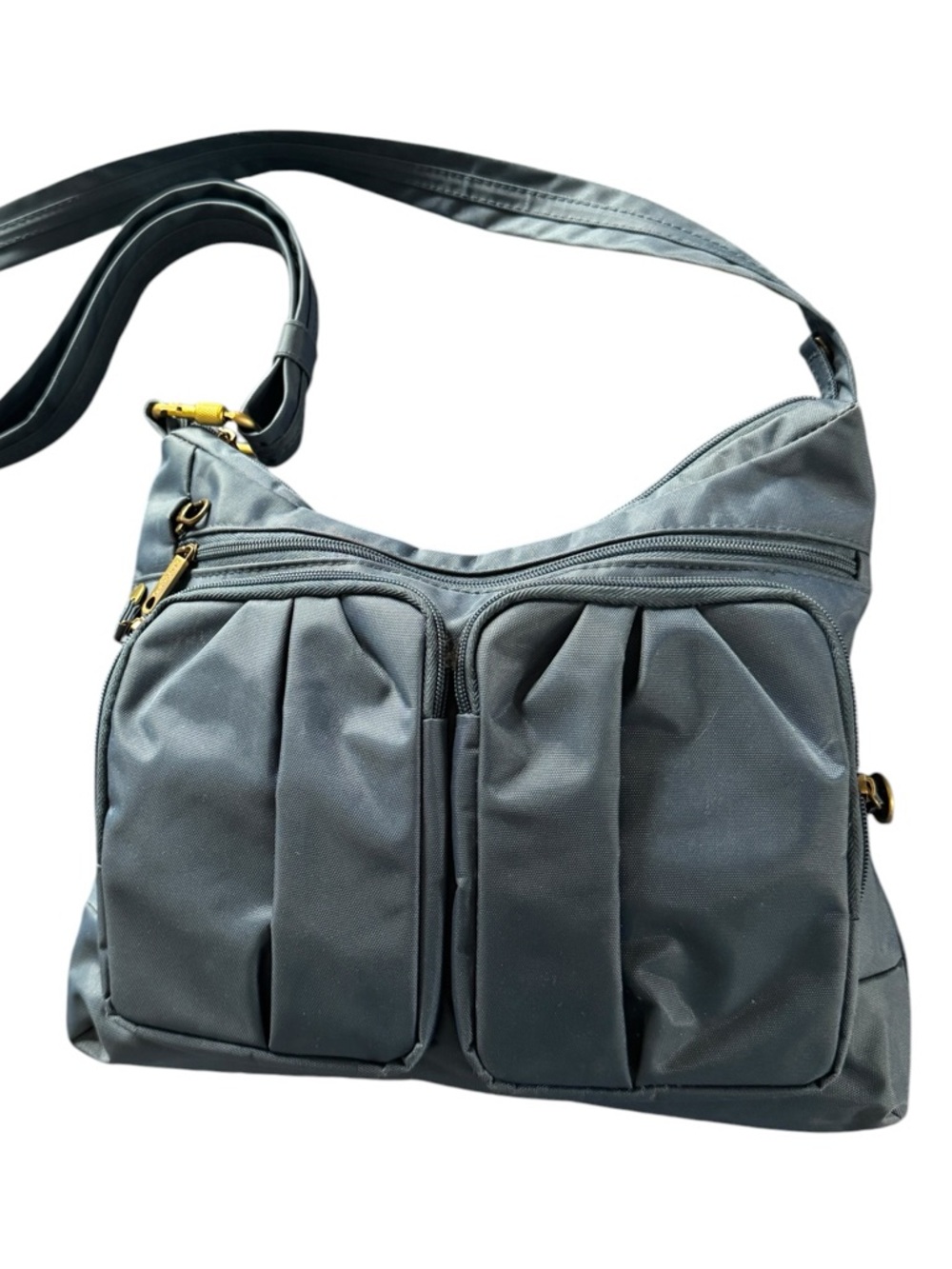 Travelon Anti-Theft Signature Twin Pocket Hobo Bag Style 42947 in blue